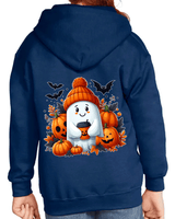 Ghostly Cocoa Halloween HTV Graphic Youth Full-zip Hoodies
