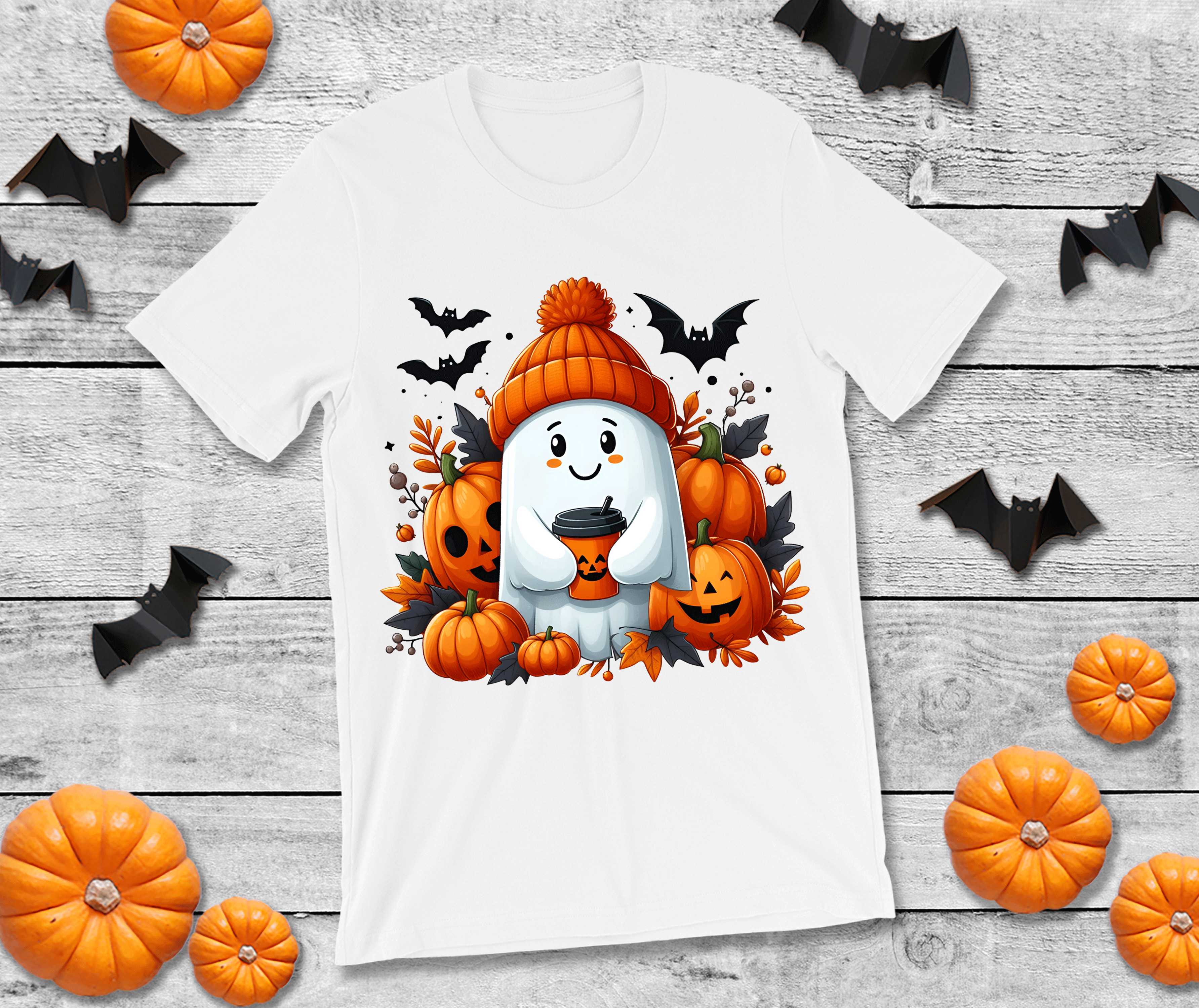 Ghostly Cocoa Halloween Sublimated Graphic Unisex T-shirts
