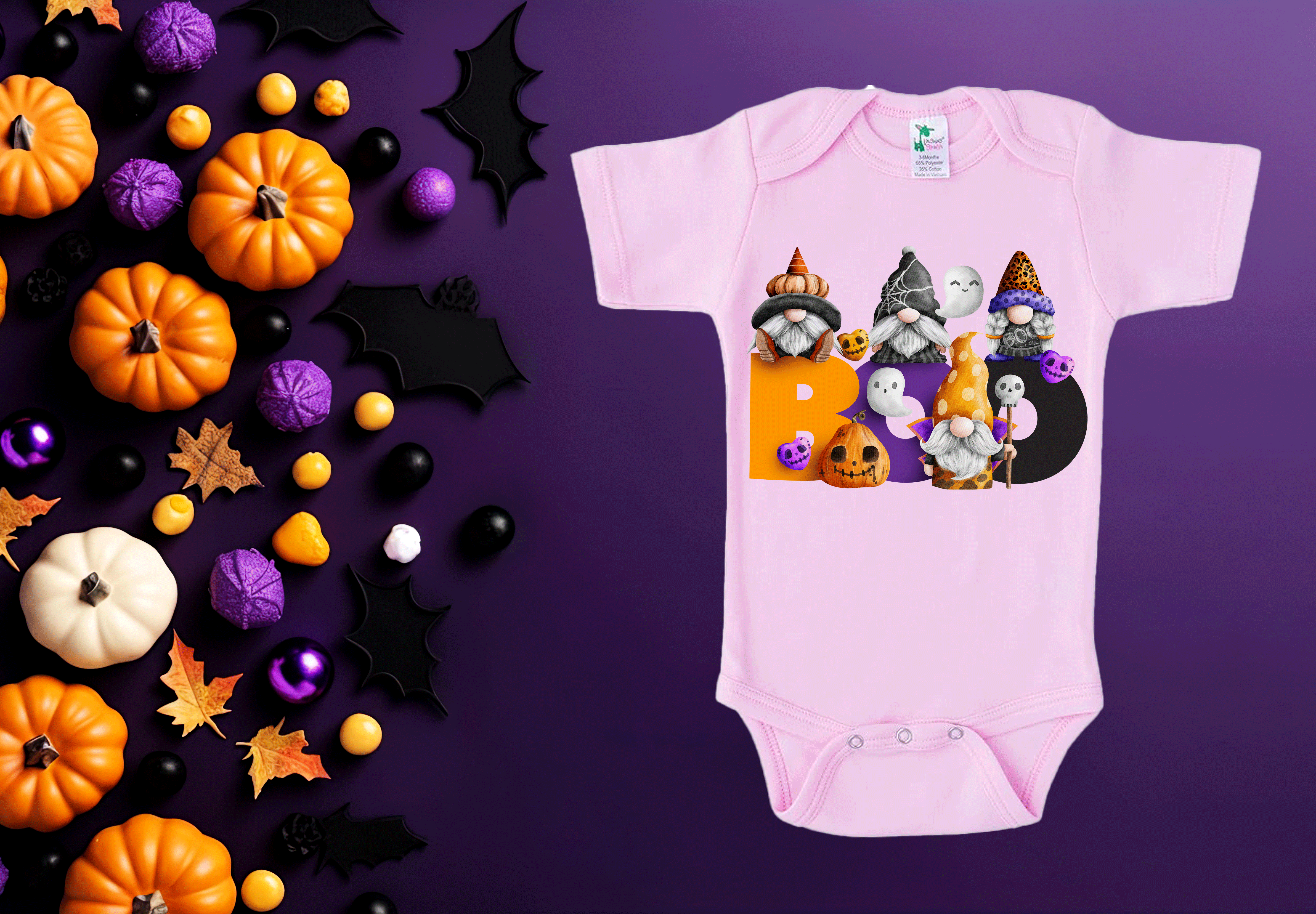 Gnomie BOO Halloween HTV Infant Bodysuits