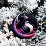 Decorative ornament with wavy design on a snowy tree