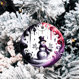 Decorative Christmas ornament with a snowman design on a tree