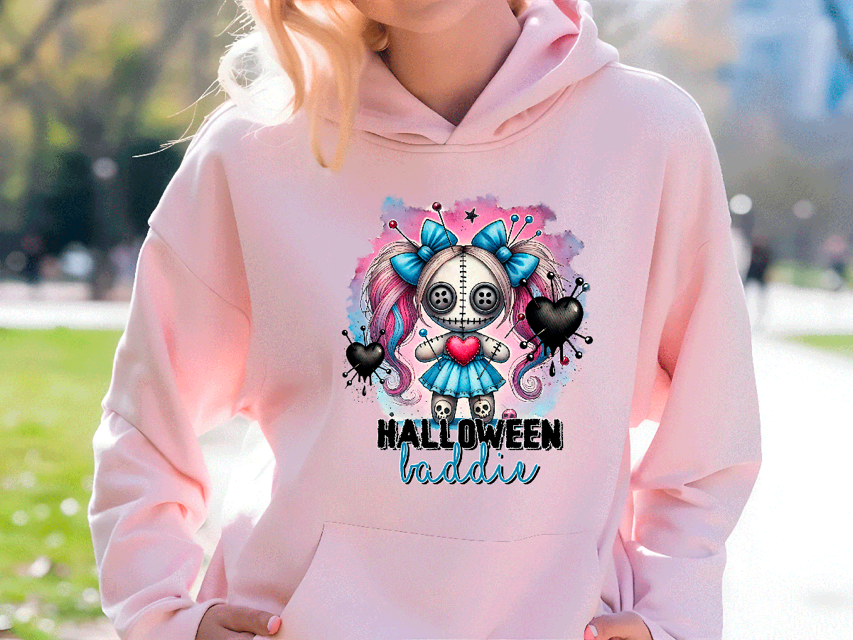 Halloween Baddie HTV Graphic Ladies Pullover Hoodies
