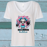 Halloween Baddie Sublimated Graphic Ladies V-neck T-shirts