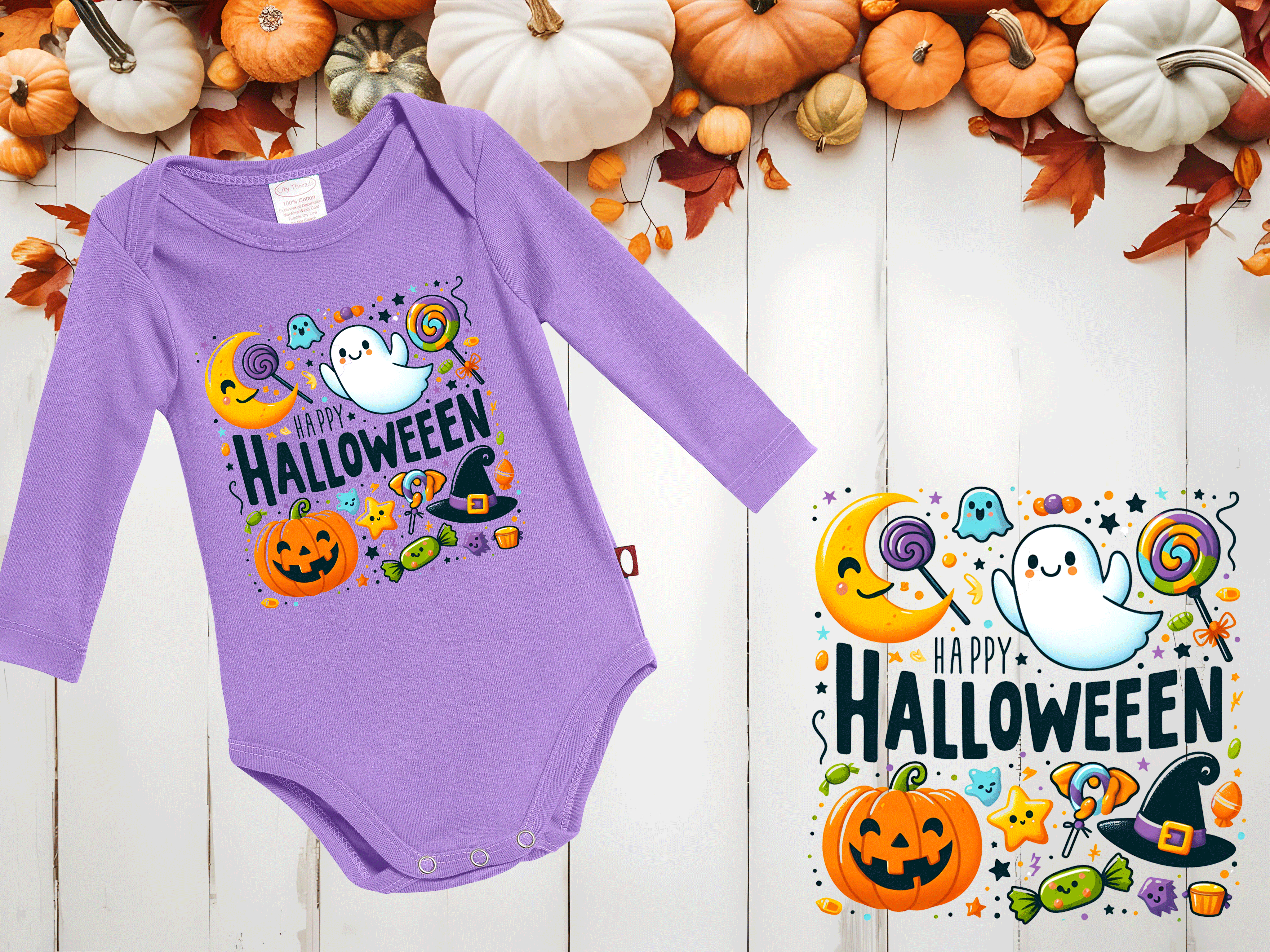 Let's Go Ghouls Halloween HTV Infant Long Sleeve Bodysuits