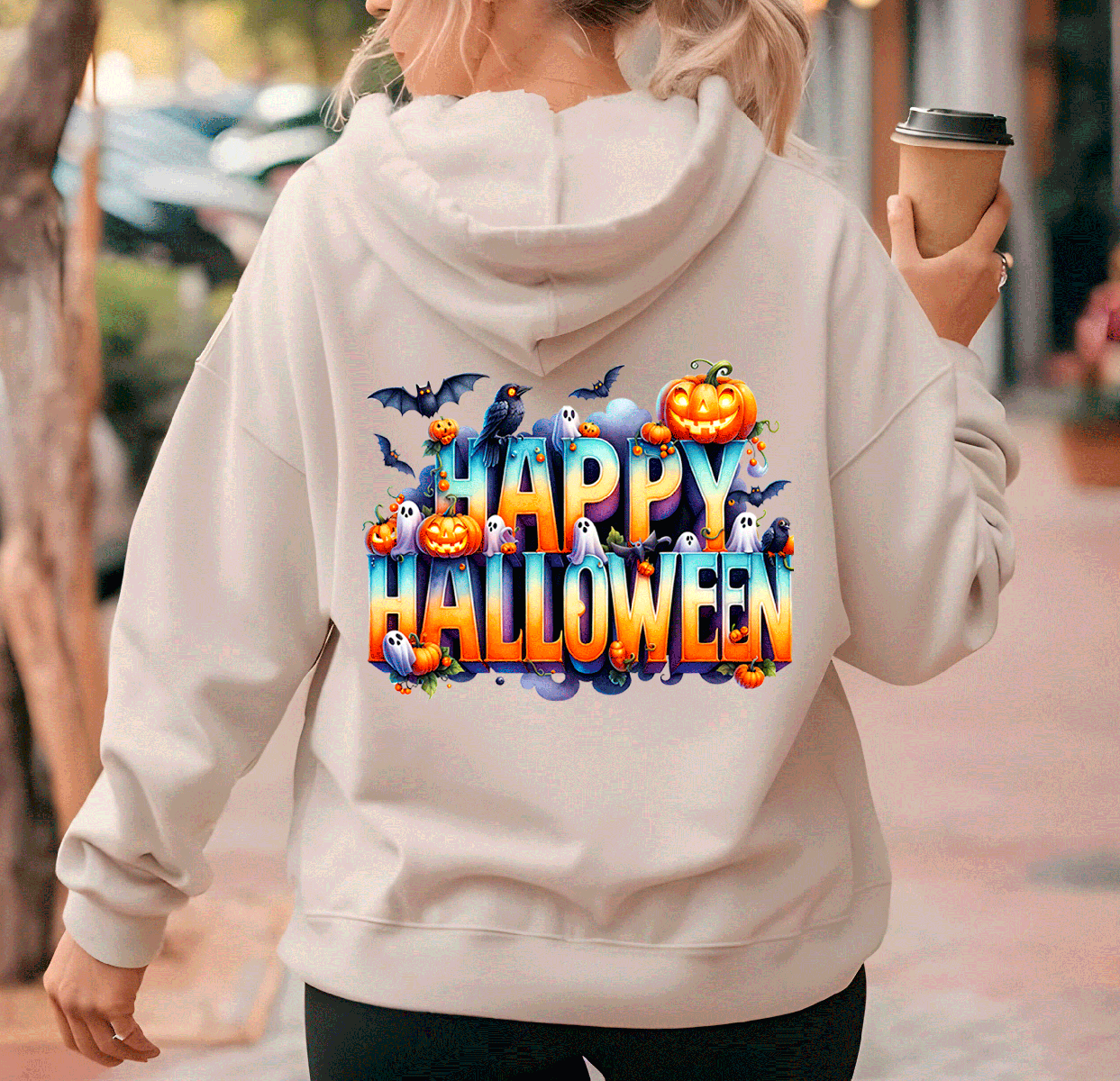 Happy Halloween Pumpkin Crew HTV Graphic Ladies Full Zip Hoodies