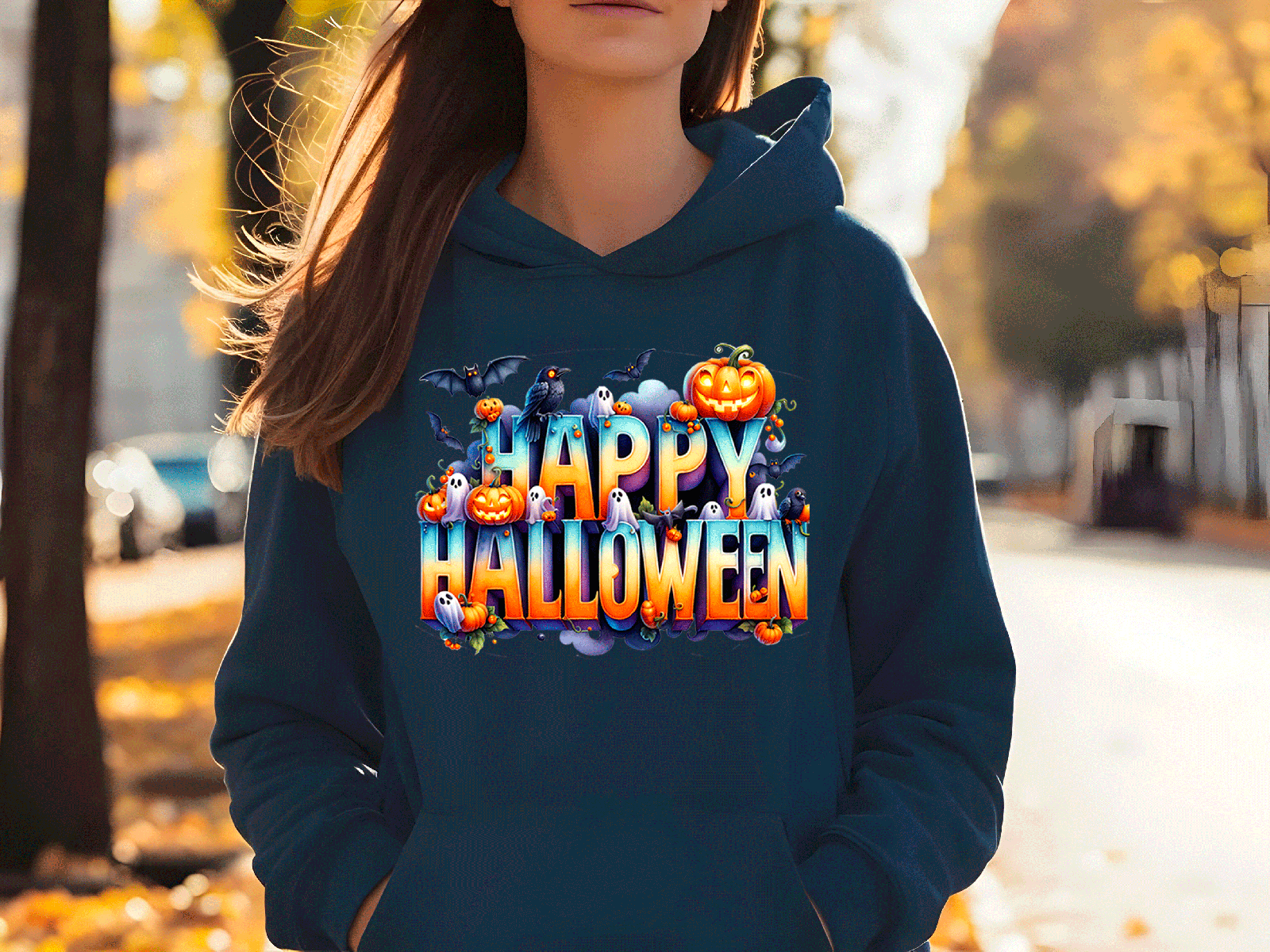 Happy Halloween Pumpkin Crew HTV Graphic Ladies Pullover Hoodies