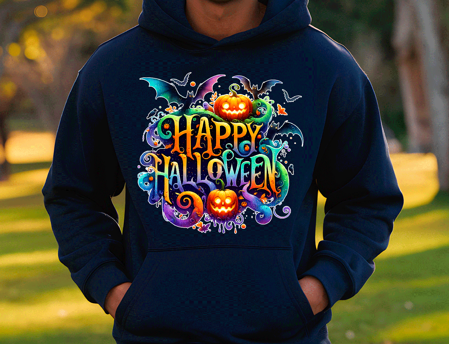 Happy Halloween Bat Crew HTV Graphic Unisex Pullover Hoodies