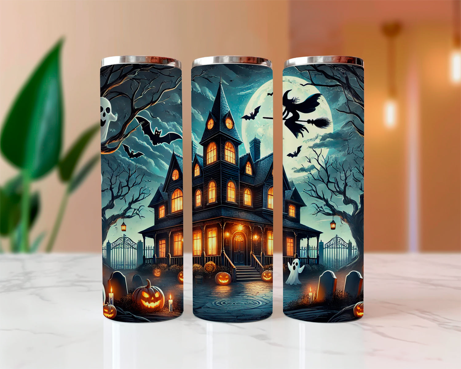 Witch Haunt Halloween Sublimated Skinny Tumblers