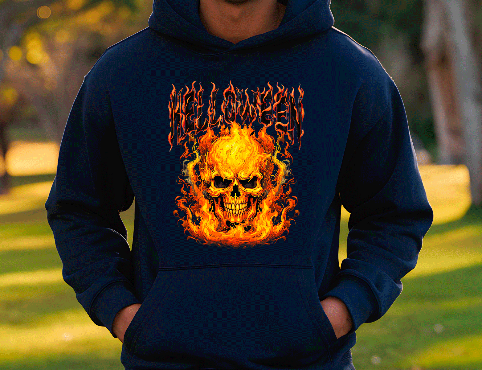 Helloween Flaming Skull HTV Graphic Unisex Pullover Hoodies