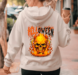 Helloween Skull Flames HTV Graphic Ladies Full Zip Hoodies