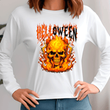 Helloween Skull Flames Sublimated Graphic Ladies Long Sleeve T-shirt