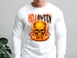 Helloween Skull Flames Sublimated Graphic Unisex Long Sleeve T-shirts