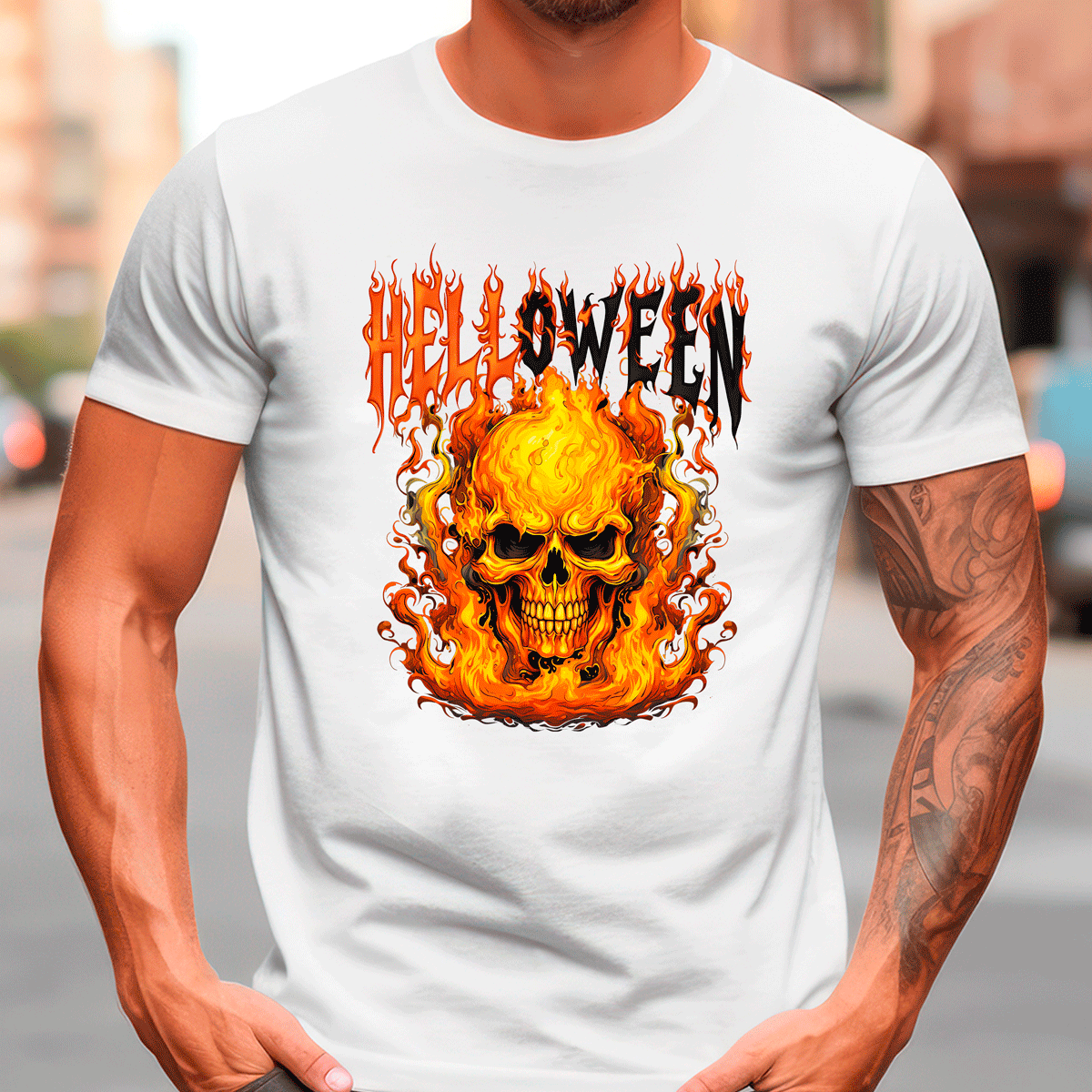 Helloween Skull Flames Sublimated Graphic Unisex T-shirts