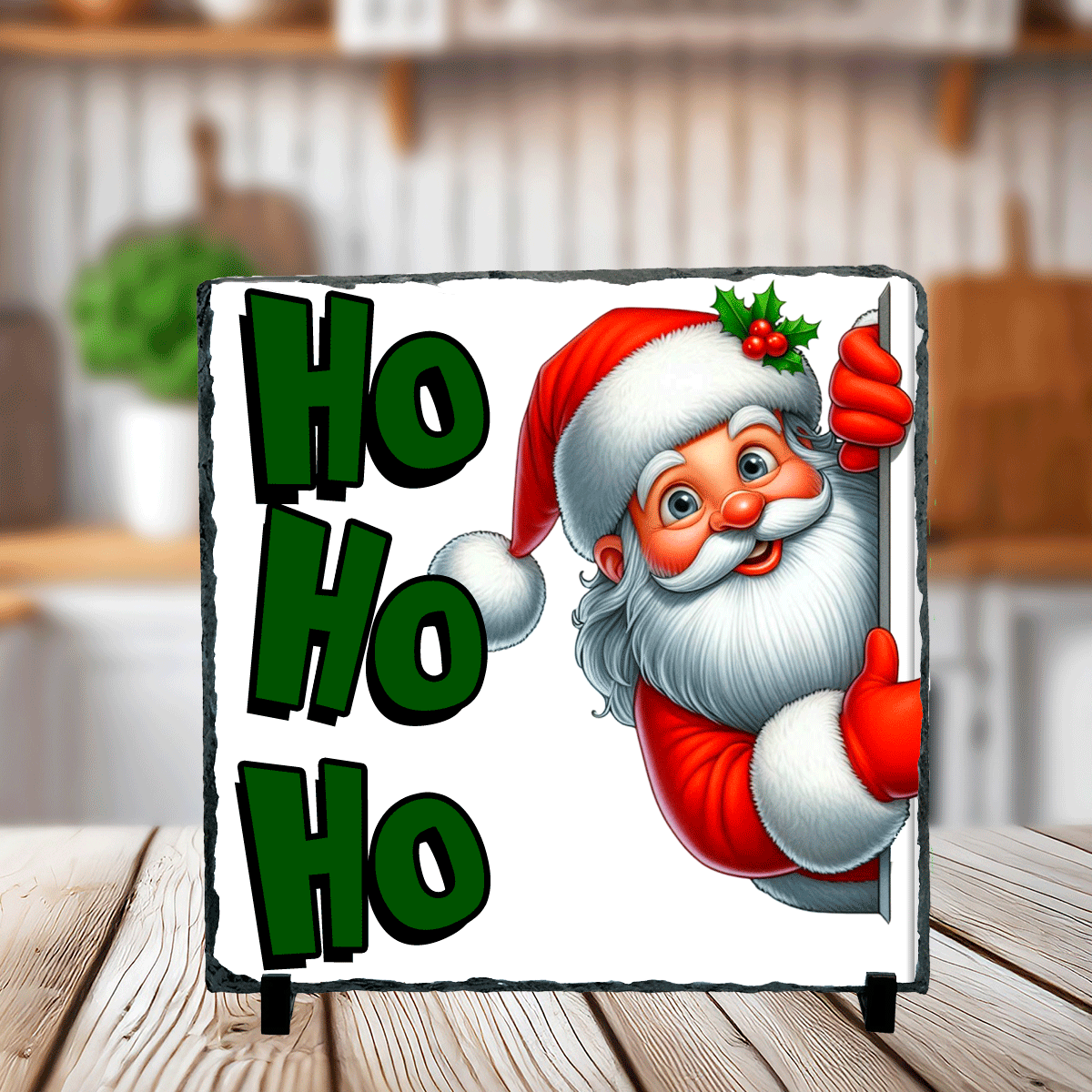 Ho  Ho  Ho  Peeking Santa Christmas Sublimated Square Photo Slates