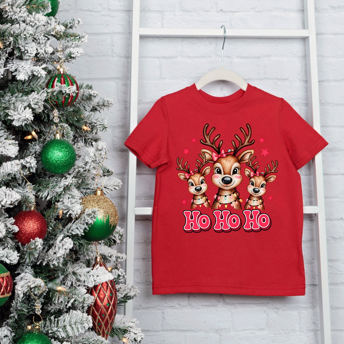 Ho Ho Ho Reindeer Trio Christmas HTV Graphic Toddler T-shirts