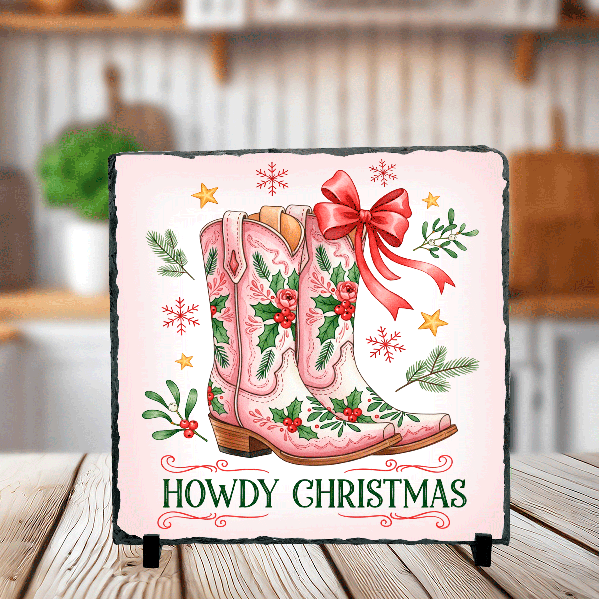 Howdy Cowgirl Boots Christmas Sublimated Square Photo Slates