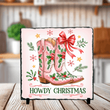 Howdy Cowgirl Boots Christmas Sublimated Square Photo Slates