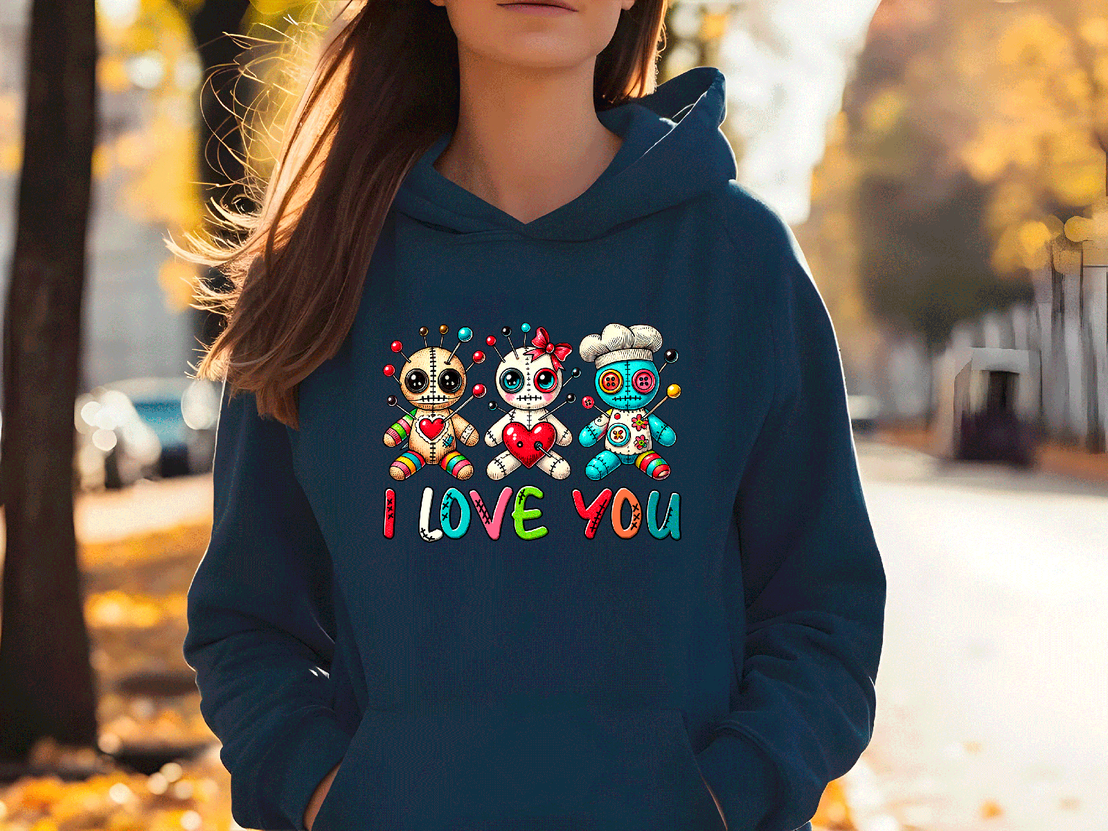 I Love You Voodoo Halloween HTV Graphic Ladies Pullover Hoodies