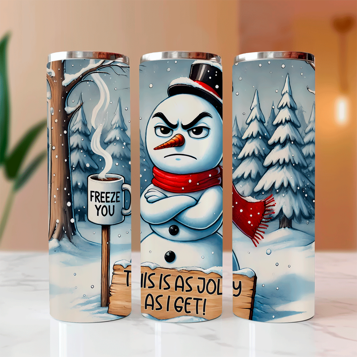 Jolly As I Get Snowman Christmas Sublimated Skinny Tumblers
