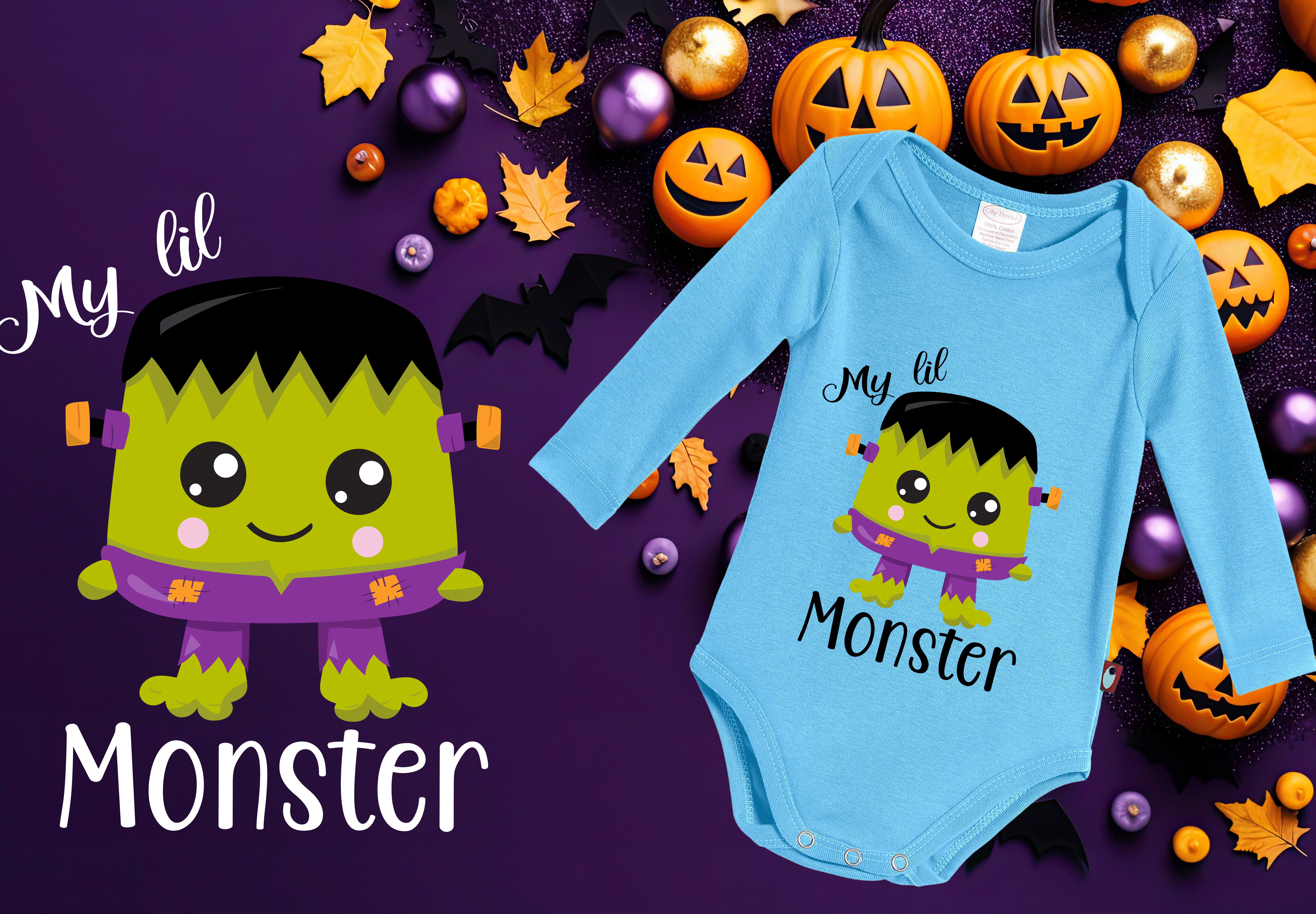 My Lil Monster Halloween HTV Infant Long Sleeve Bodysuits