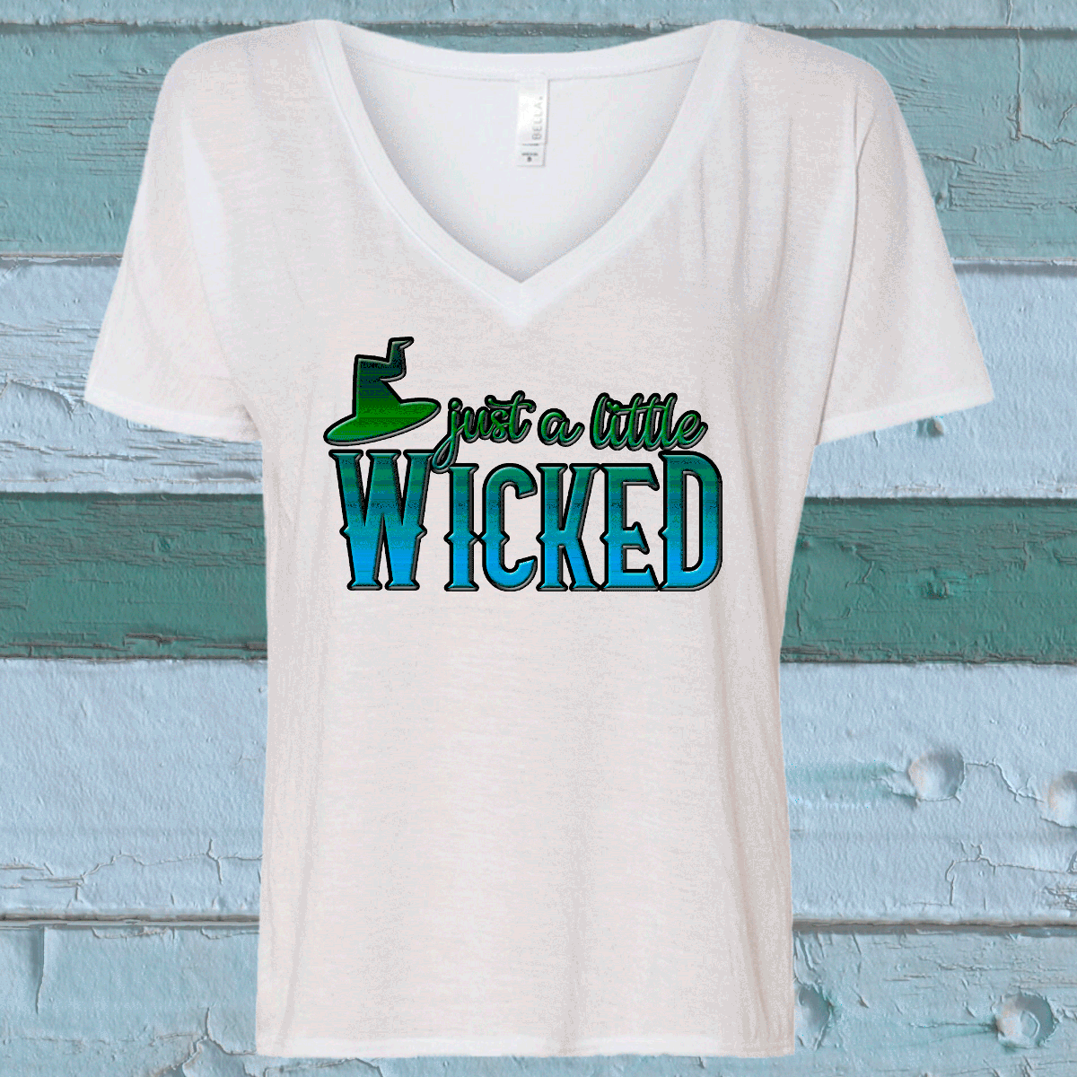 Just A Little Wicked Halloween Sublimated Graphic Ladies V-neck T-shirts