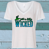 Just A Little Wicked Halloween Sublimated Graphic Ladies V-neck T-shirts
