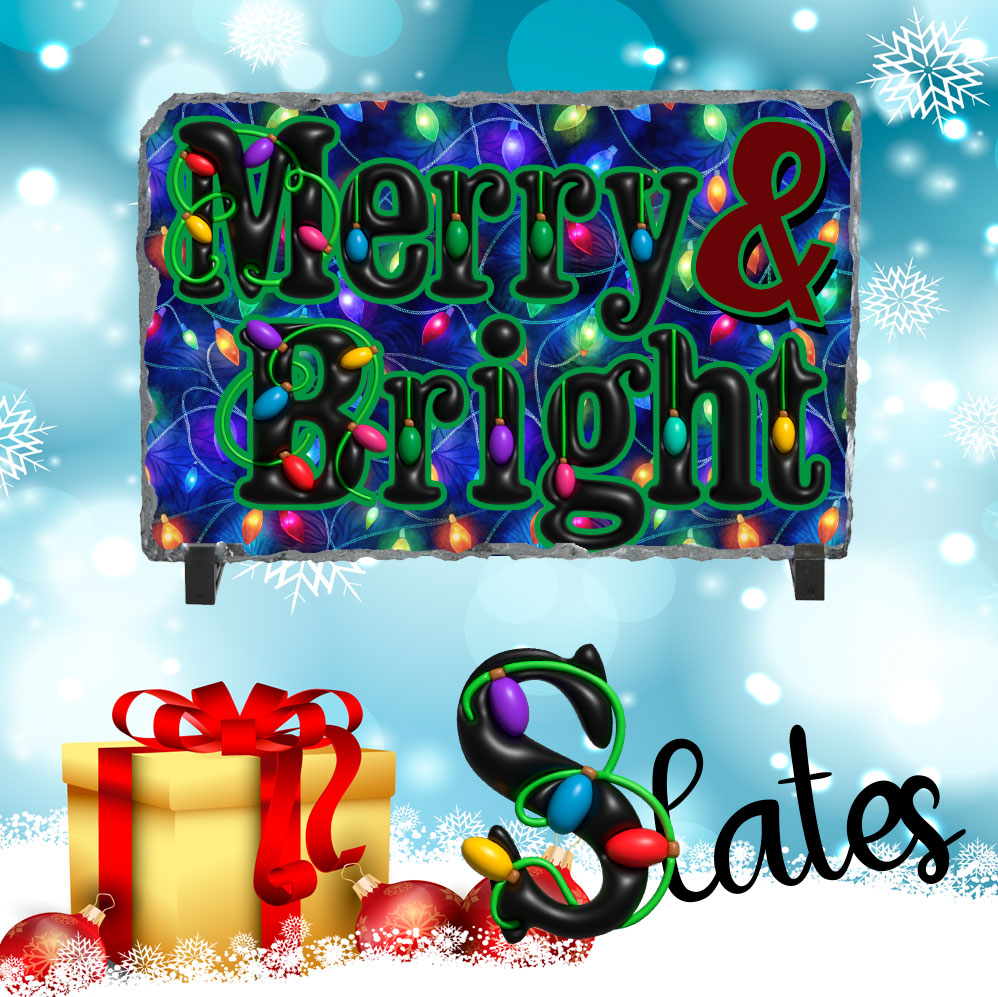 Merry & Bright Christmas Sublimated Rectangle Slates
