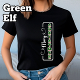 Person wearing a black t-shirt with 'Merry Christmas' design.