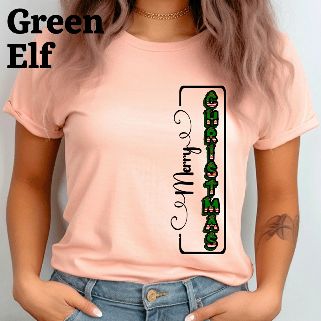 Merry Christmas Vertical HTV Graphic Ladies T-shirts