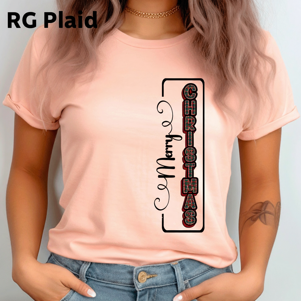Merry Christmas Vertical HTV Graphic Ladies T-shirts