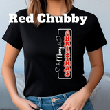 Person wearing a black t-shirt with 'Merry Christmas' design.