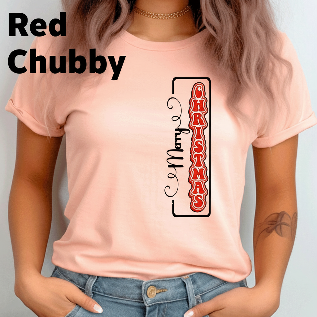 Merry Christmas Vertical HTV Graphic Ladies T-shirts