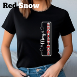 Person wearing a black t-shirt with 'Merry Christmas' design.