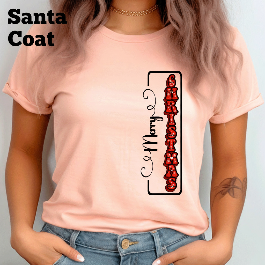 Merry Christmas Vertical HTV Graphic Ladies T-shirts