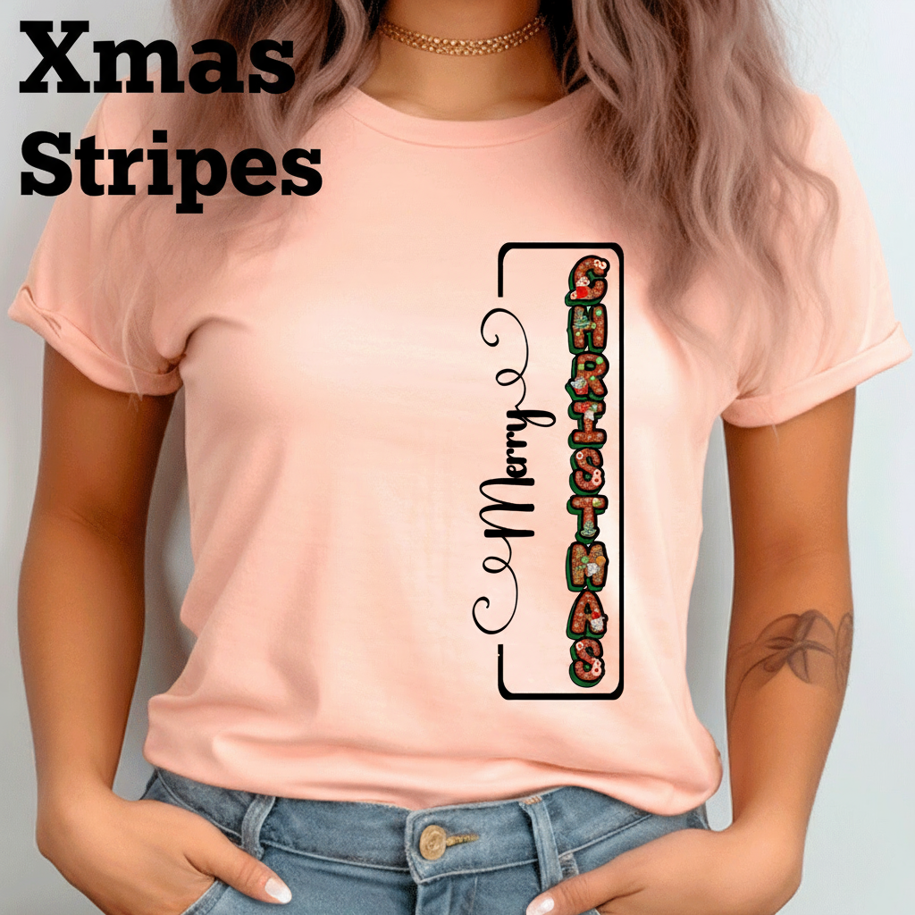 Merry Christmas Vertical HTV Graphic Ladies T-shirts