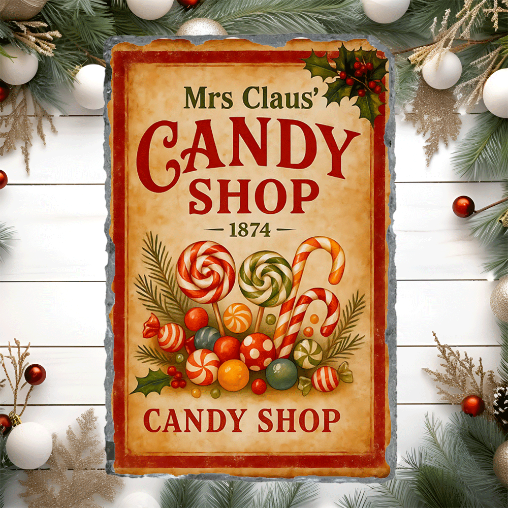 Mrs Claus Candy Shop Christmas Sublimated Rectangle Slates
