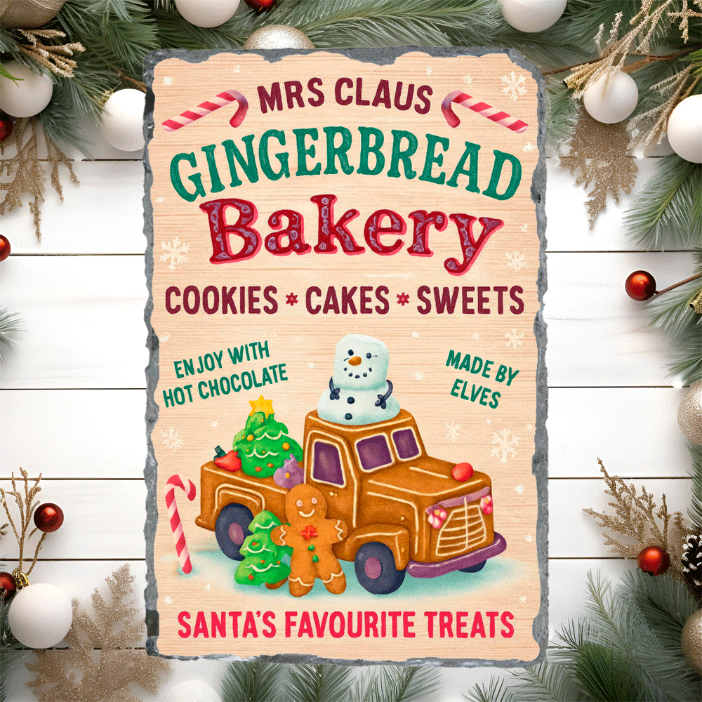 Mrs Claus Gingerbread Bakery Christmas Sublimated Rectangle Slates