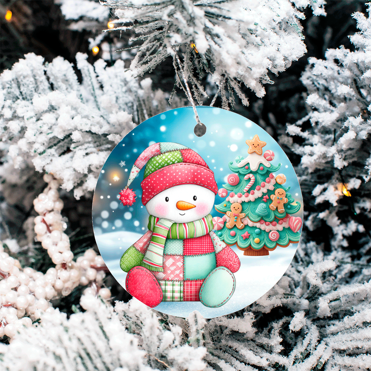 Patchwork Popsi Christmas Sublimated Ceramic Ornament 3" Set Of 4