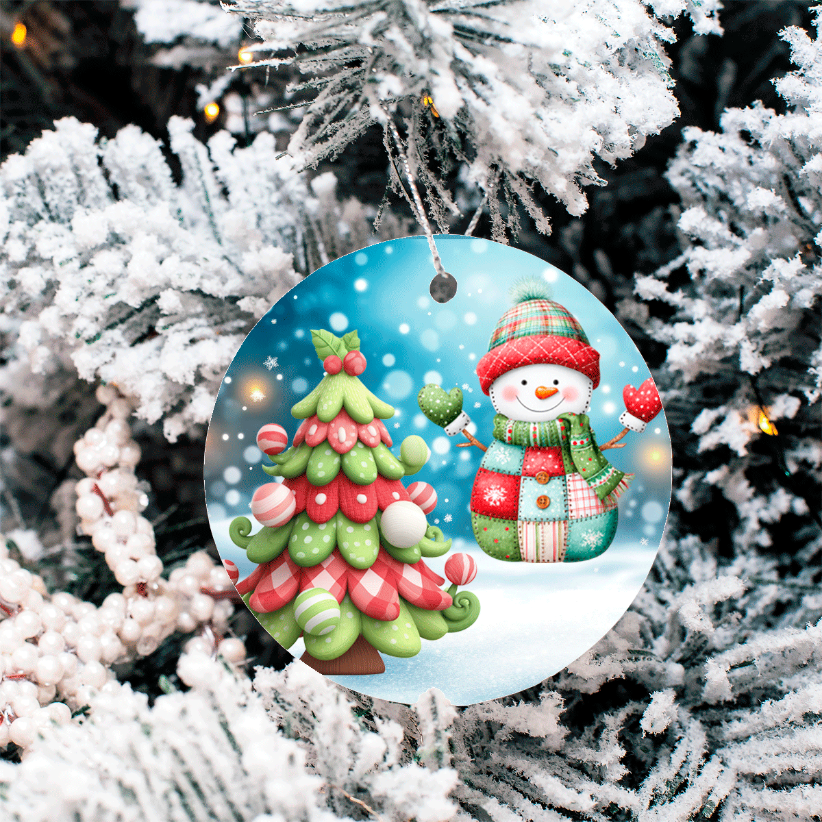 Patchwork Popsi Christmas Sublimated Ceramic Ornament 3" Set Of 4