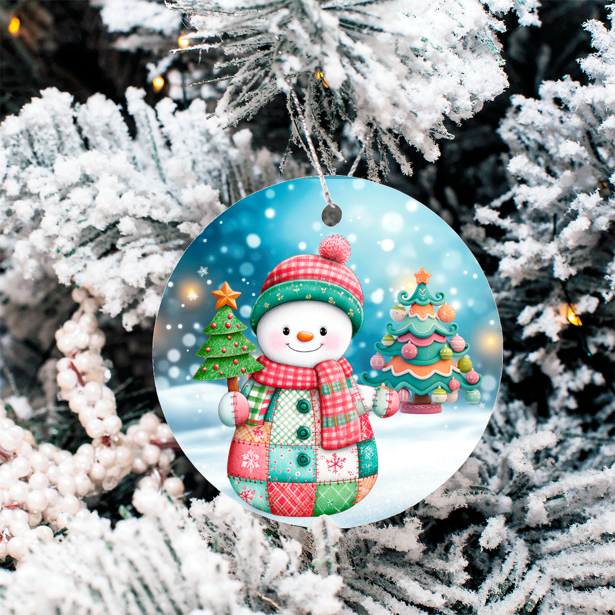 Patchwork Popsi Christmas Sublimated Ceramic Ornament 3" Set Of 4