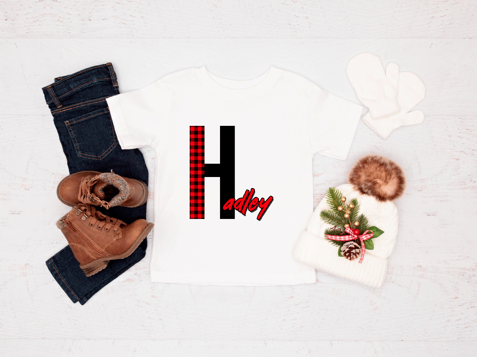 Personalized Buffalo Plaid Alpha Toddler Sublimated Graphic T-shirts