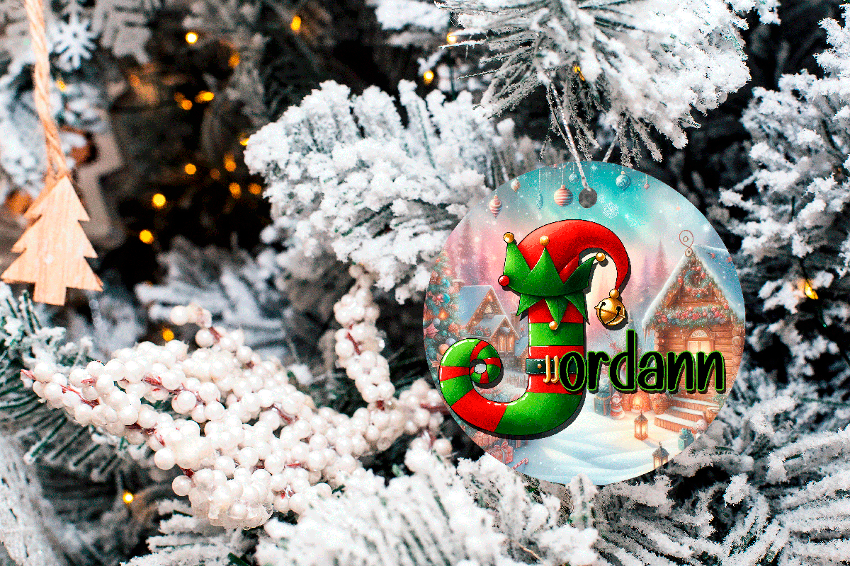 Personaized Elf Alpha Sublimated 3" Round Ceramic Ornament