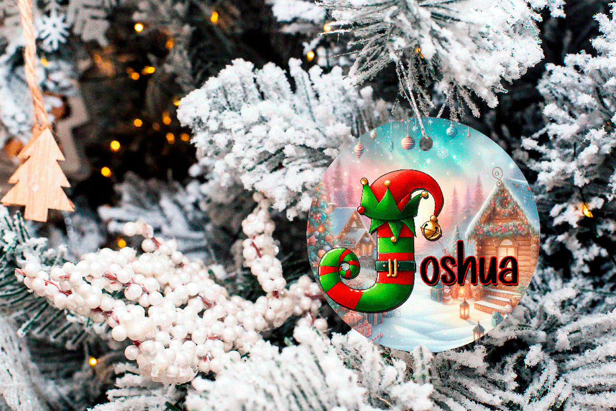 Personaized Elf Alpha Sublimated 3" Round Ceramic Ornament