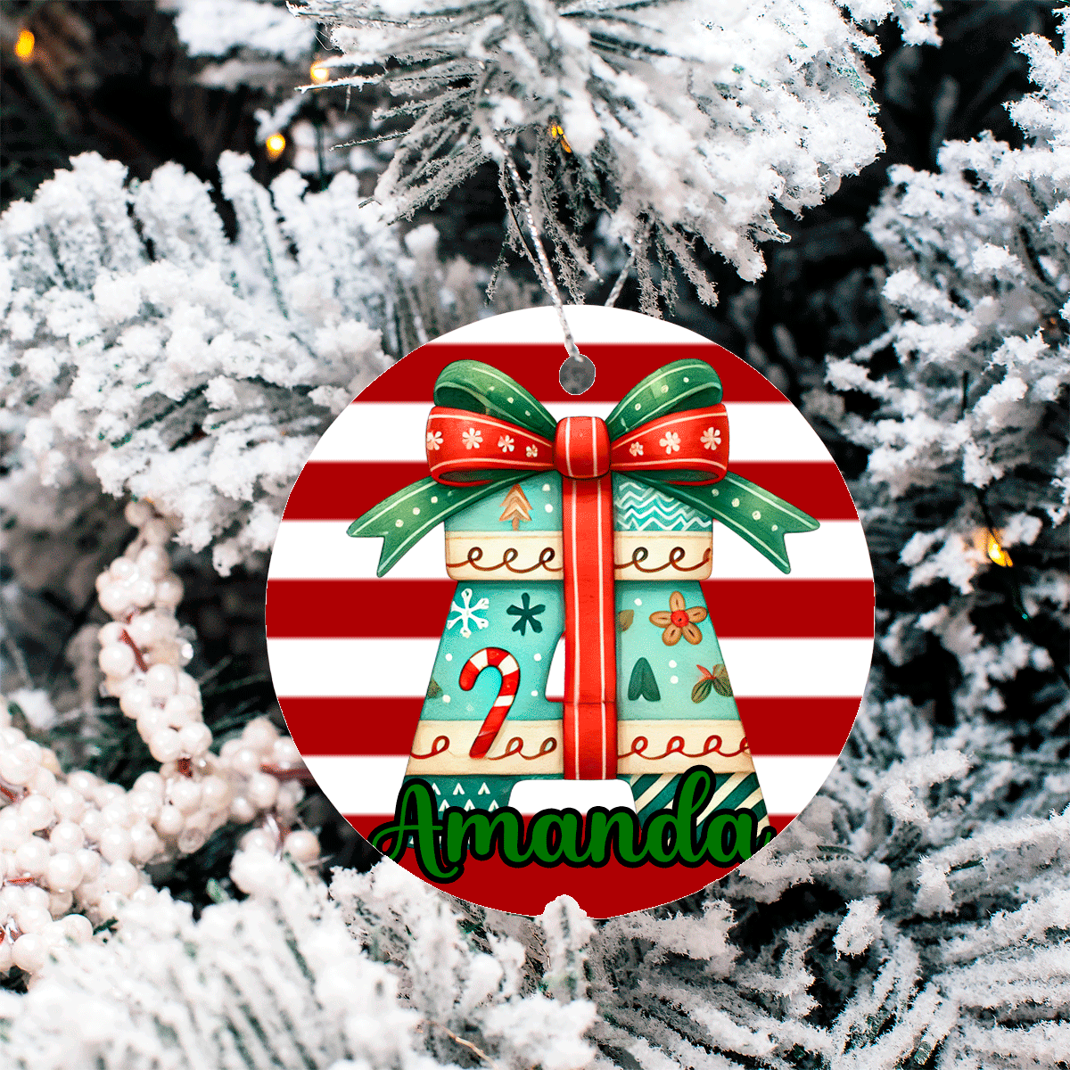 Personaized Patchwork Alpha Sublimated 3" Round Ceramic Ornament