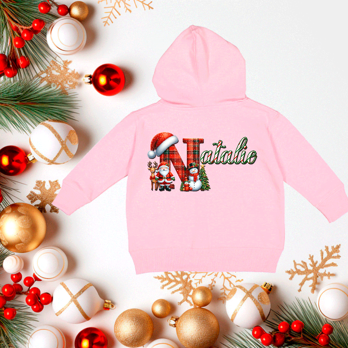 Personalized Santa Red Plaid Alpha HTV Infant Full Zip Hoodies