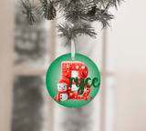 Personaized Red Snowman Alpha Sublimated 3" Round Ceramic Ornament