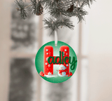Personaized Red Snowman Alpha Sublimated 3" Round Ceramic Ornament
