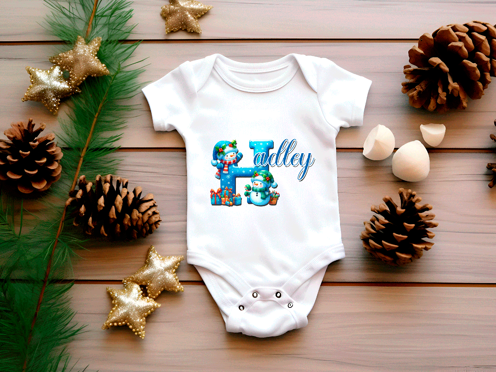 Personalized Frosty Alpha Christmas Sublimated Infant Bodysuits