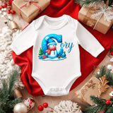 Personalized Frosty Alpha Christmas Sublimated Infant Long Sleeve Bodysuits