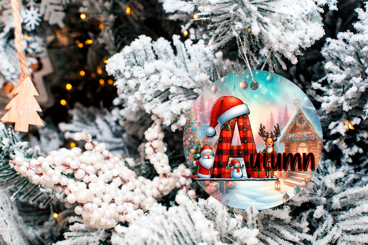 Decorative ornament with a Santa Claus design on a Christmas tree.